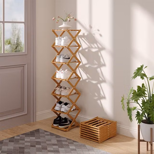 Livingandhome Multi-Layer Foldable Bamboo Shoe Rack in Brown