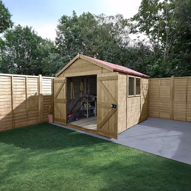 Forest Garden Timberdale Pressure Treated Apex Wood Shed in Brown and Yellow