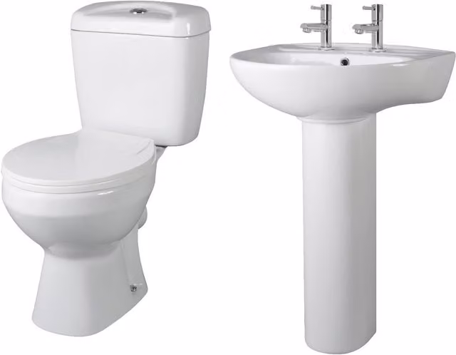 Balterley Adley Close Coupled Toilet Suite with Dual Flush and 550mm Full Pedestal in White – 1