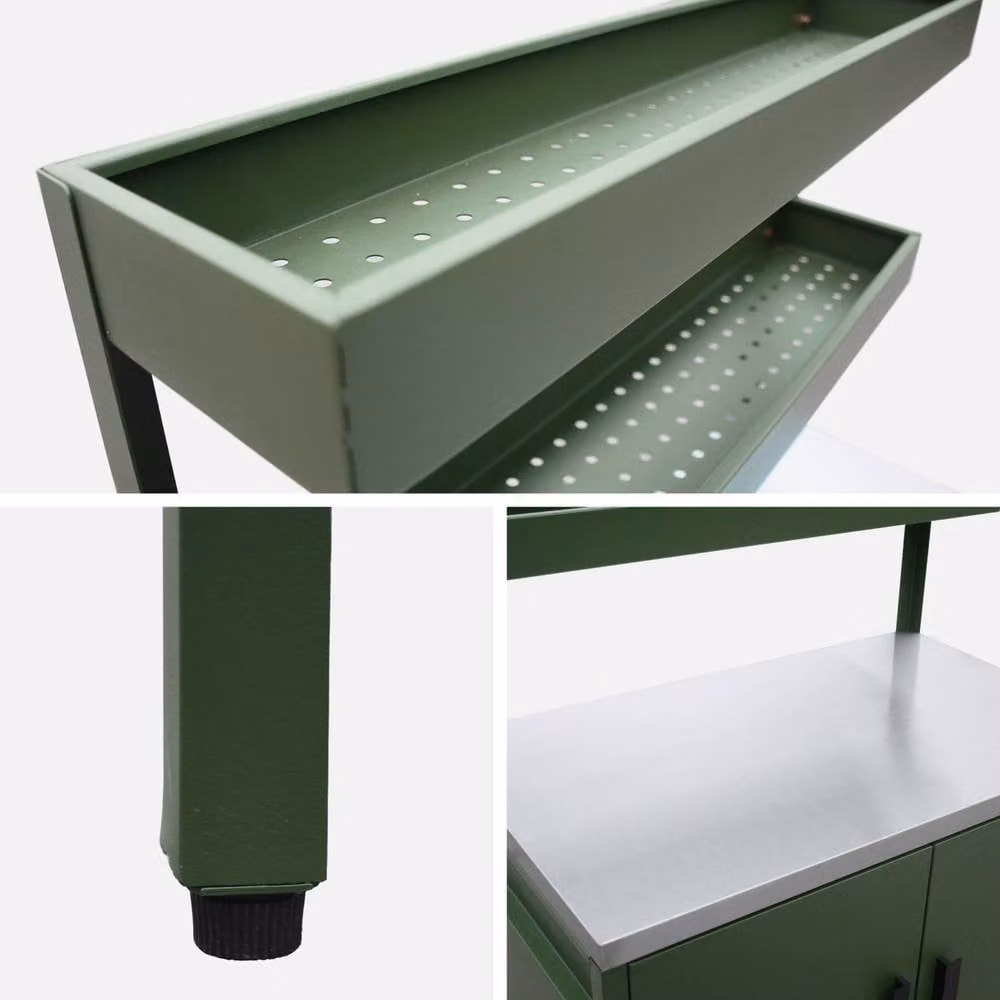 sweeek Steel Outdoor Kitchen in Green with 2 Hanging Shelves and 2 Doors, W: 80 cm – 3