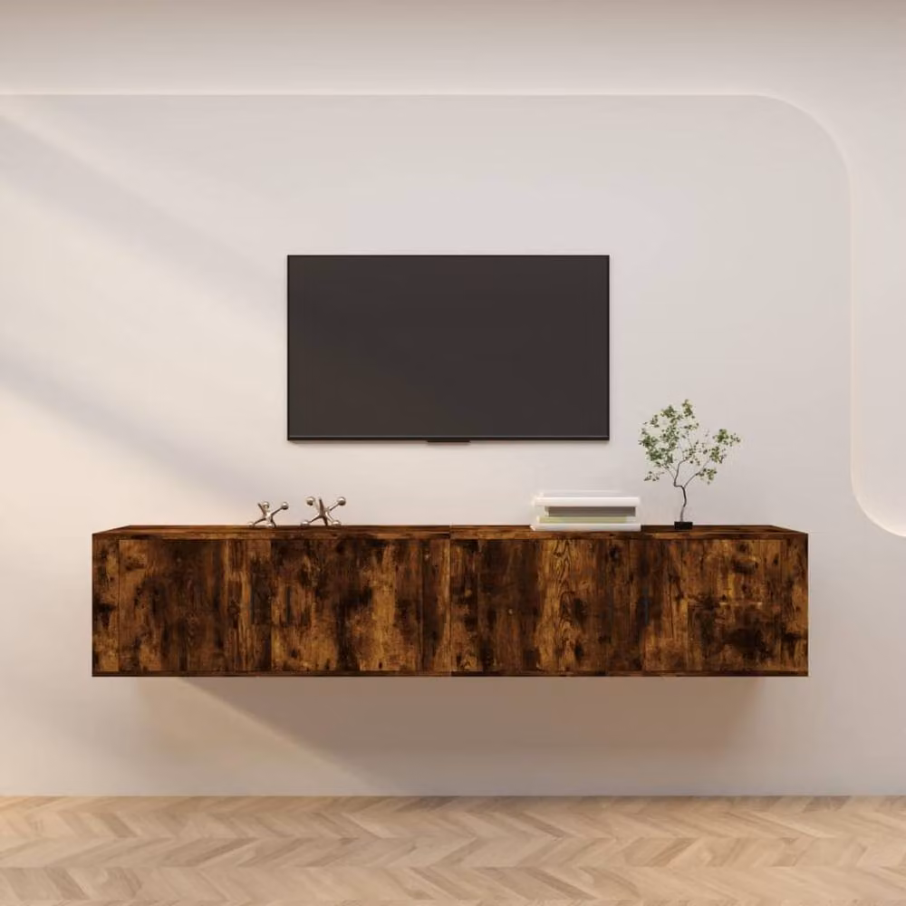 Berkfield Home Set of 2 Wall-mounted TV Cabinets in Smoked Oak Brown, W/D/H: 100 x 34.5 x 40 cm – 2