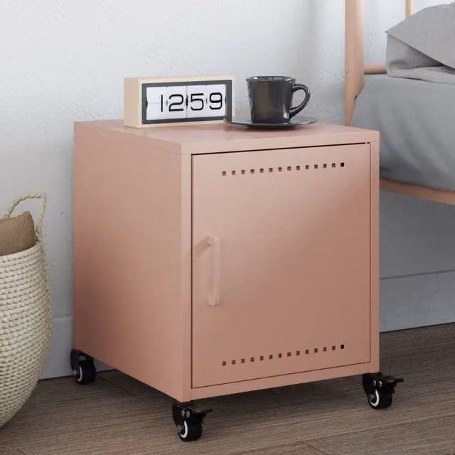 Berkfield Home Pink Metal Bedside Cabinet W/D/H: 36 x 38.5 x 43.5 cm