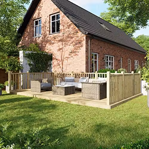 Powersheds Premium Wooden Decking Kit with Hand Rails on Three Sides in Brown and Beige