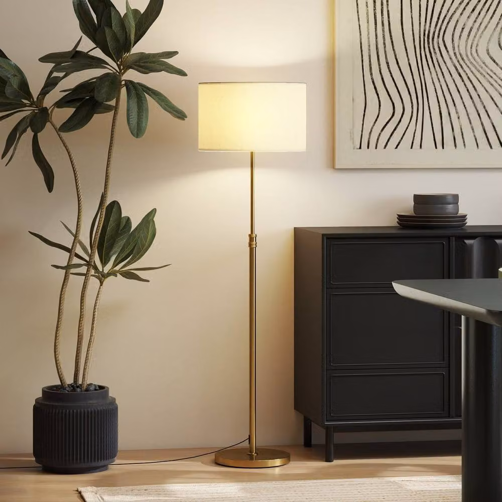 Wyld Haus Mava Adjustable Dimmable LED Floor Lamp in Gold and Beige with Linen Shade, Height: 168 cm – 6