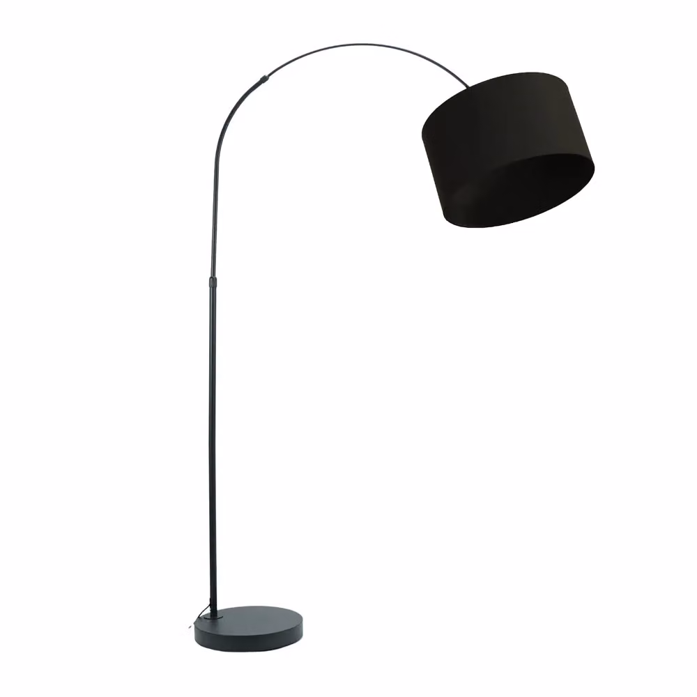 ValueLights Louis Black Arched Metal Floor Lamp with Fabric Drum Shade and LED Bulb – 2