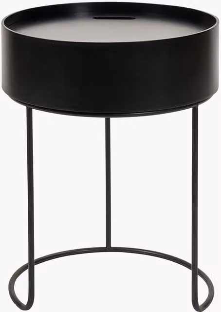 Pacific Lifestyle Hugo Round Scandinavian Storage Table in Black and White with Wood and Metal Finish