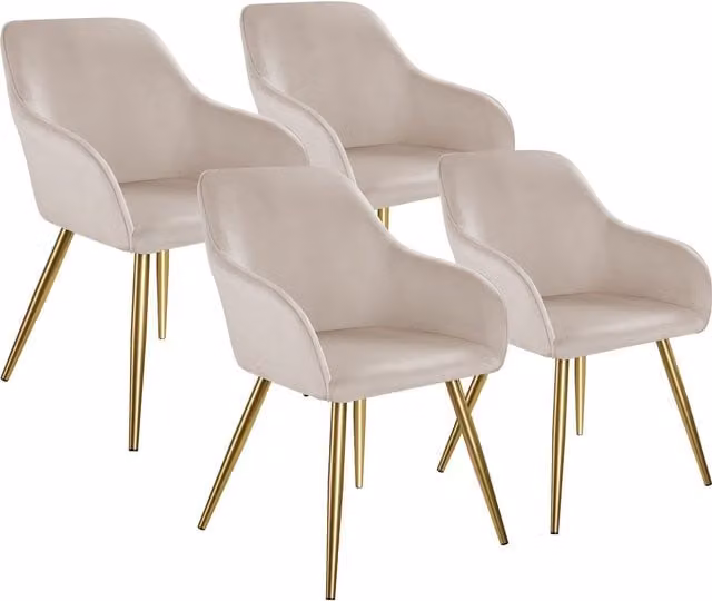 tectake Marilyn Armchair with Padded Velvet Fabric and Gold Metal Legs in Grey, Beige and Gold
