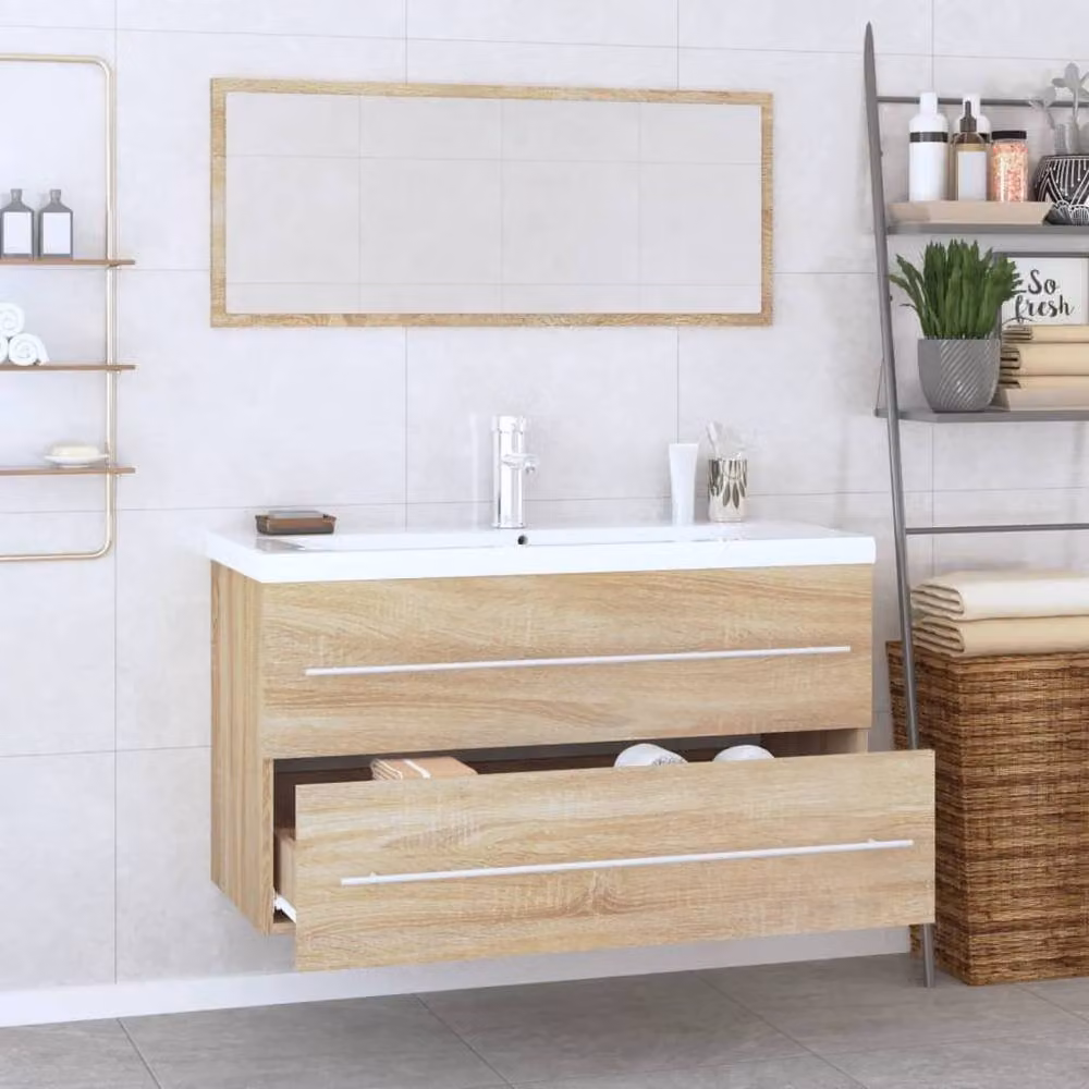 Berkfield Home 3 Piece Modern Bathroom Furniture Set in Sonoma Oak Brown – 2