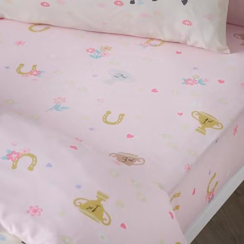Catherine Lansfield Happy Horses Double Fitted Sheet, Pink, W: 140 cm, L: 200 cm
