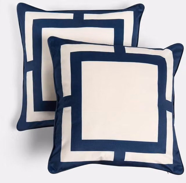 OHS Square Graphic Print Cushion Covers in Blue and White, Pack of 4, W: 45 cm