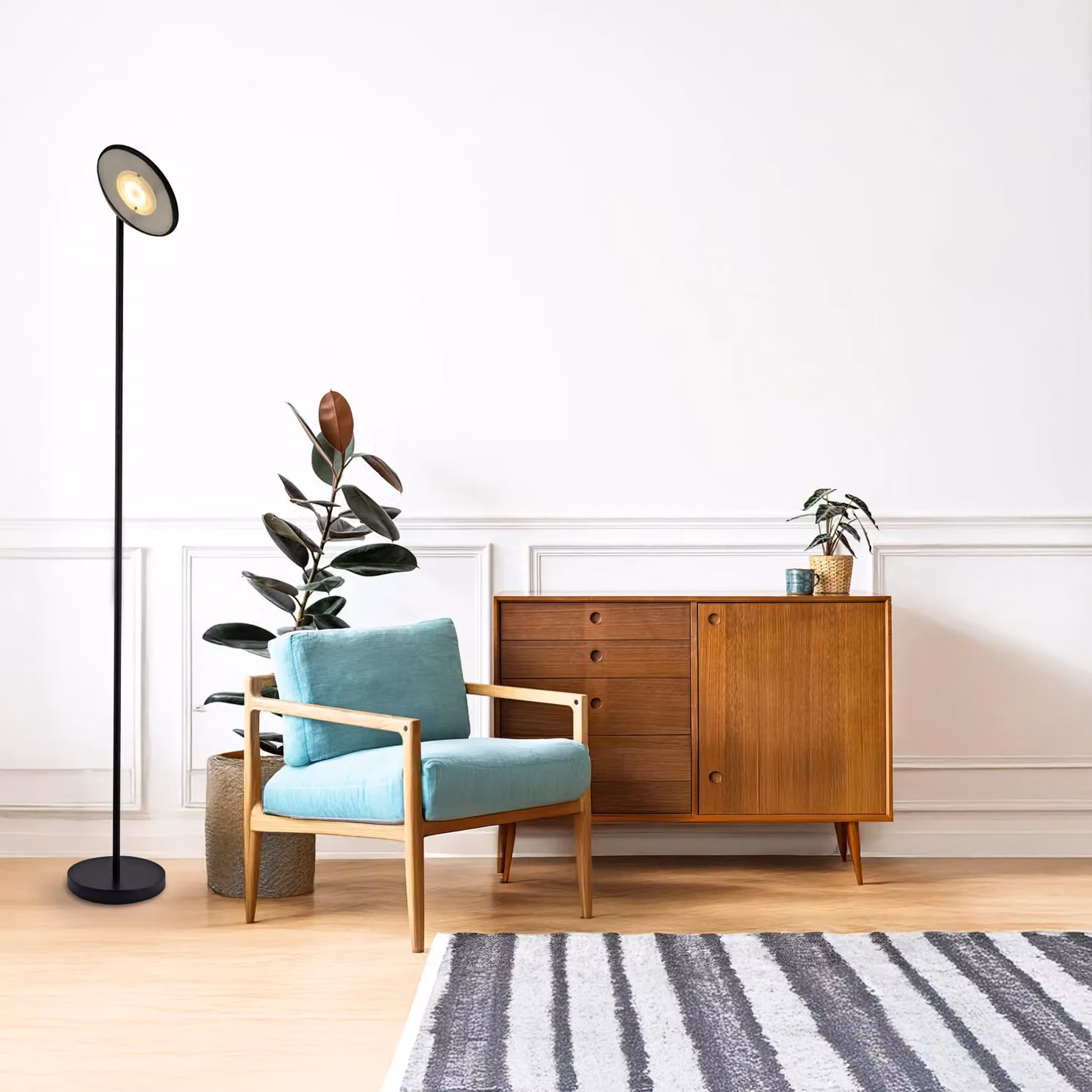 Happy Homewares Modern LED Metal Floor Lamp in Black with Dimmable Memory Function – 4