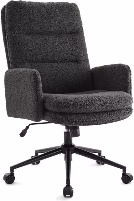 FLAVORA Grey Bouclé Fabric High Back Swivel Task Chair with Armrests