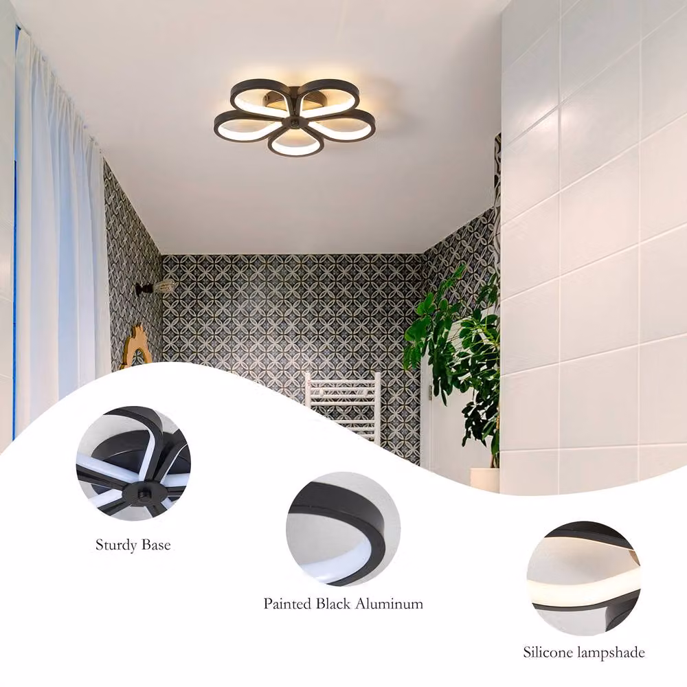 NIVOR Black Flower Acrylic LED Flush Mount Ceiling Light with Cool White Glow, Diameter: 30 cm – 4
