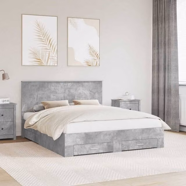 Berkfield Home Modern Bed Frame with Drawers in Grey Engineered Wood W/D/H: 160 x 200 cm – 1