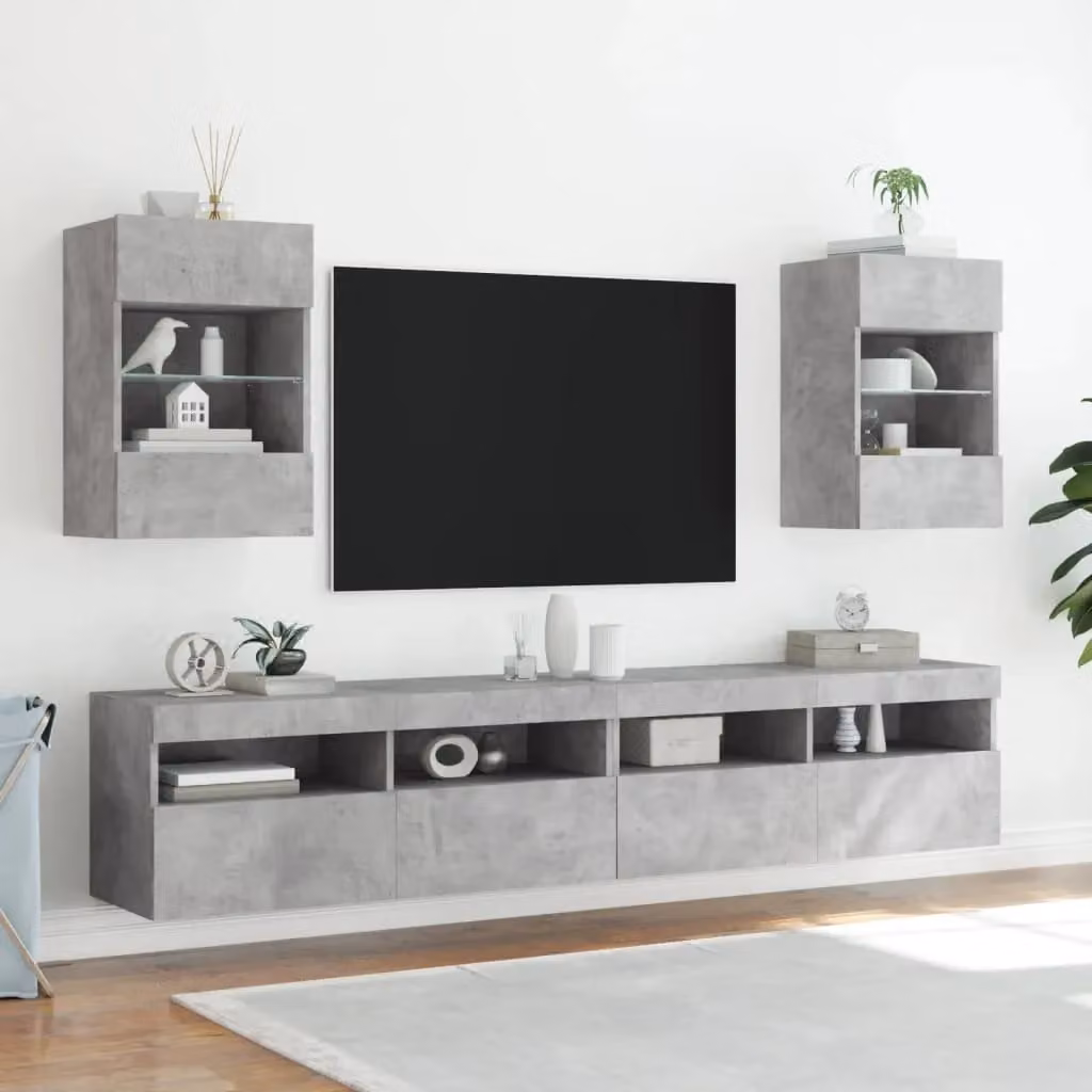 Berkfield Home Modern Wall Mounted TV Cabinet with Integrated LED Lights in Matt Concrete Grey, W: 40 cm, D: 30 cm, H: 60.5 cm – 5