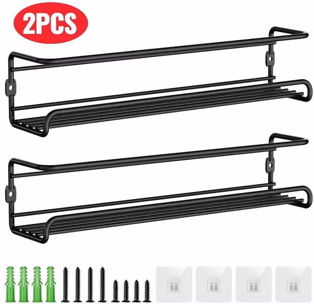 PAWNORA Set of 2 Black Metal Wall Mounted Shower Shelves and Bathroom Caddy Racks – 1