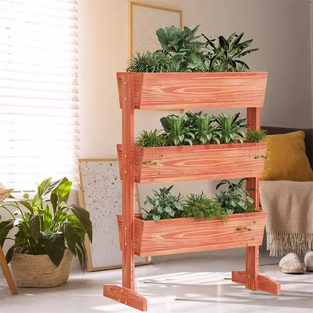 NESTLUNE Tiered Wooden Raised Garden Bed Vertical Planter in Brown – 4
