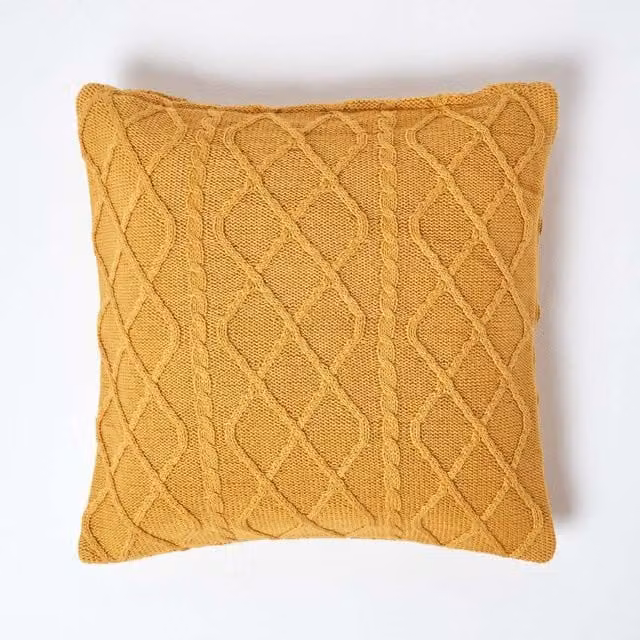 Homescapes Yellow Cotton Square Removable Cushion Cover, W/D/H: 45 x 45 x 45 cm