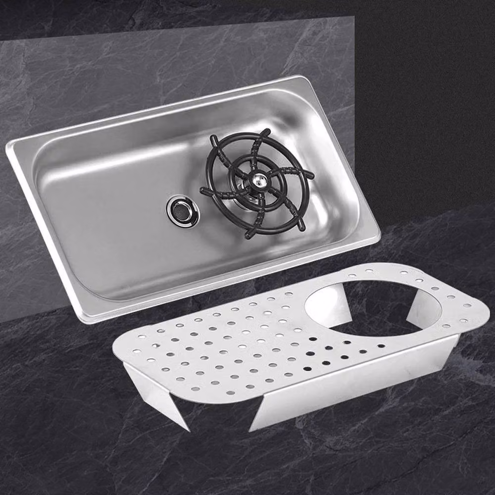 NESTLUNE Silver Stainless Steel Bar Sink with Glass Rinser and Pitcher, W: 100 cm, D: 15 cm – 2
