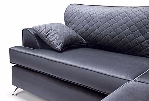 Abakus Direct Ferguson L-Shape Corner Sofa in Grey Velvet with Ottoman and Scatter Cushions, W/D/H: 200 x 200 x 78 cm – 6