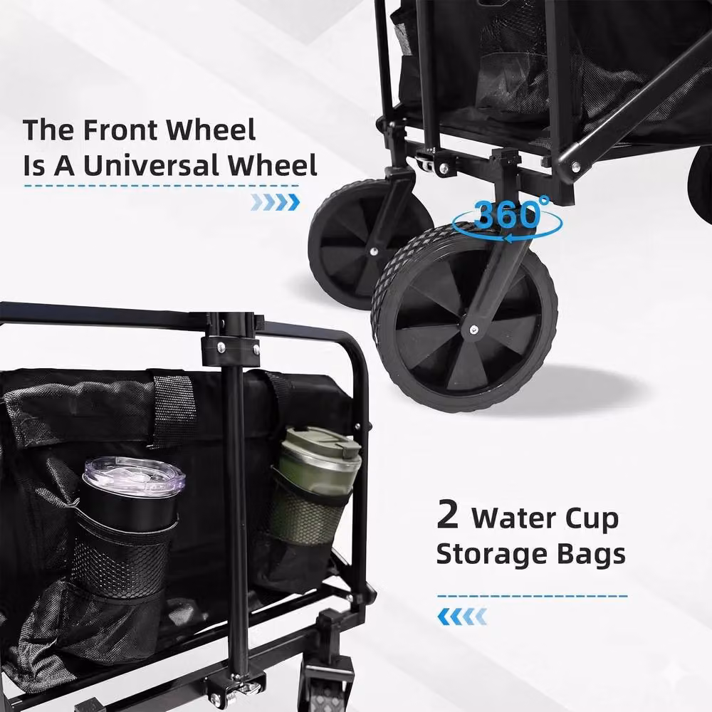 Dragodirect All Terrain Heavy Duty Collapsible Wagon Cart with Adjustable Handle, Black – 6