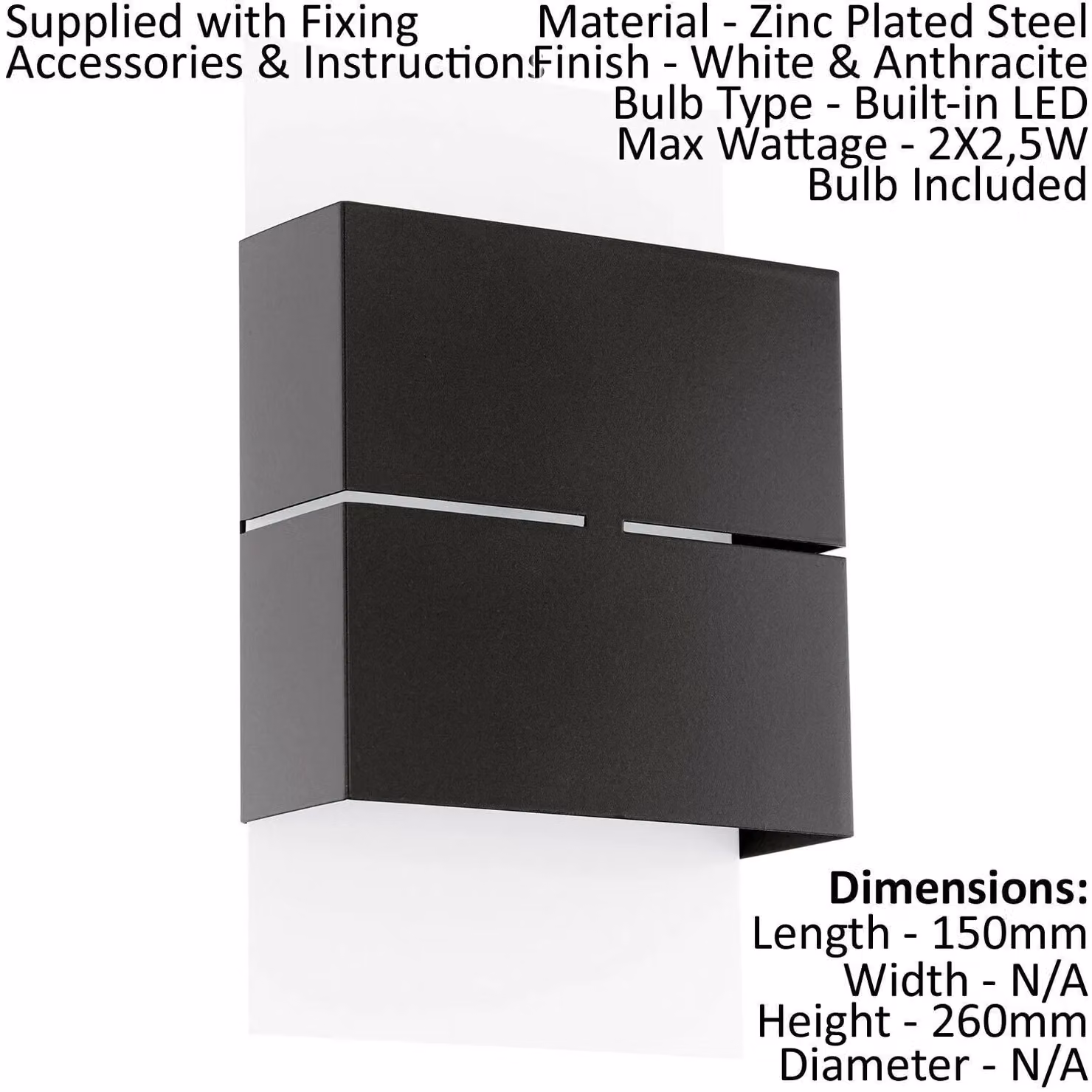 Loops 2 Pack Modern LED Outdoor Wall Lanterns in White and Anthracite, IP44 Rated Metal Garden Lights – 2