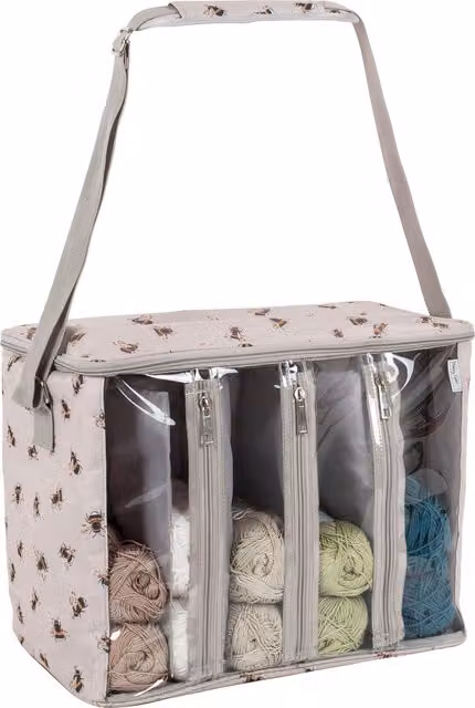 Hobby Gift Bee Knitting Bag with Yarn Storage in Beige and White