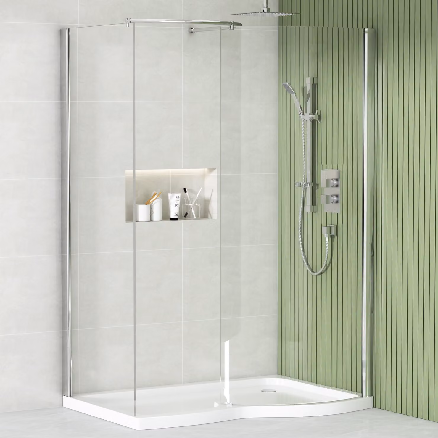 Royal Bathrooms Elegance Walk In Glass Shower Enclosure with Tray, Clear, W: 140 cm, D: 90 cm