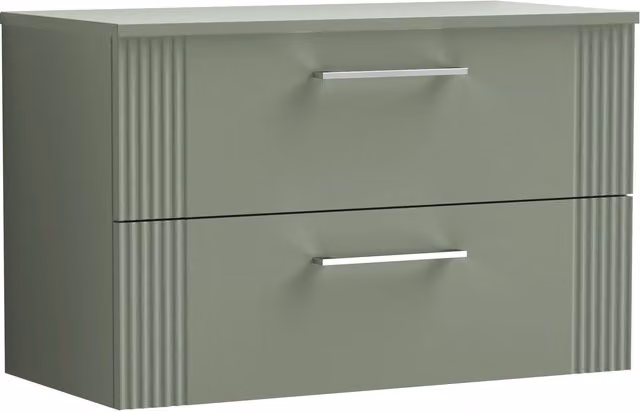 Balterley 2 Drawer Wall Hung Vanity Unit with Colour Match Worktop, Green, Width: 80 cm