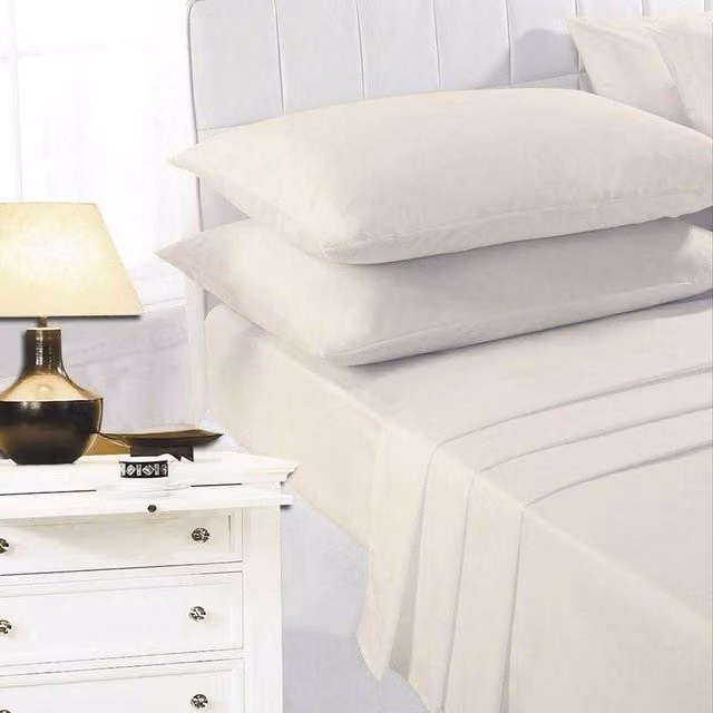 K Collection Cream Cotton Percale Fitted Sheet, 200 x 200 cm