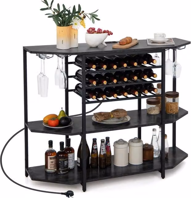 Costway 3-Tier Industrial Freestanding Metal Wine Rack in Grey and Black