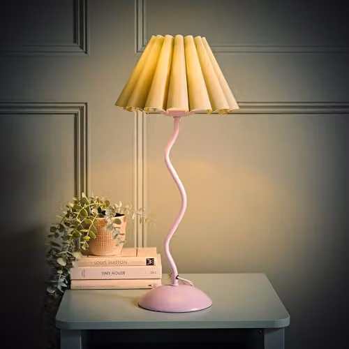 ValueLights Wiggle Sage Pleated Scallop Metal Table Lamp with LED Bulb in Purple and Green – 2