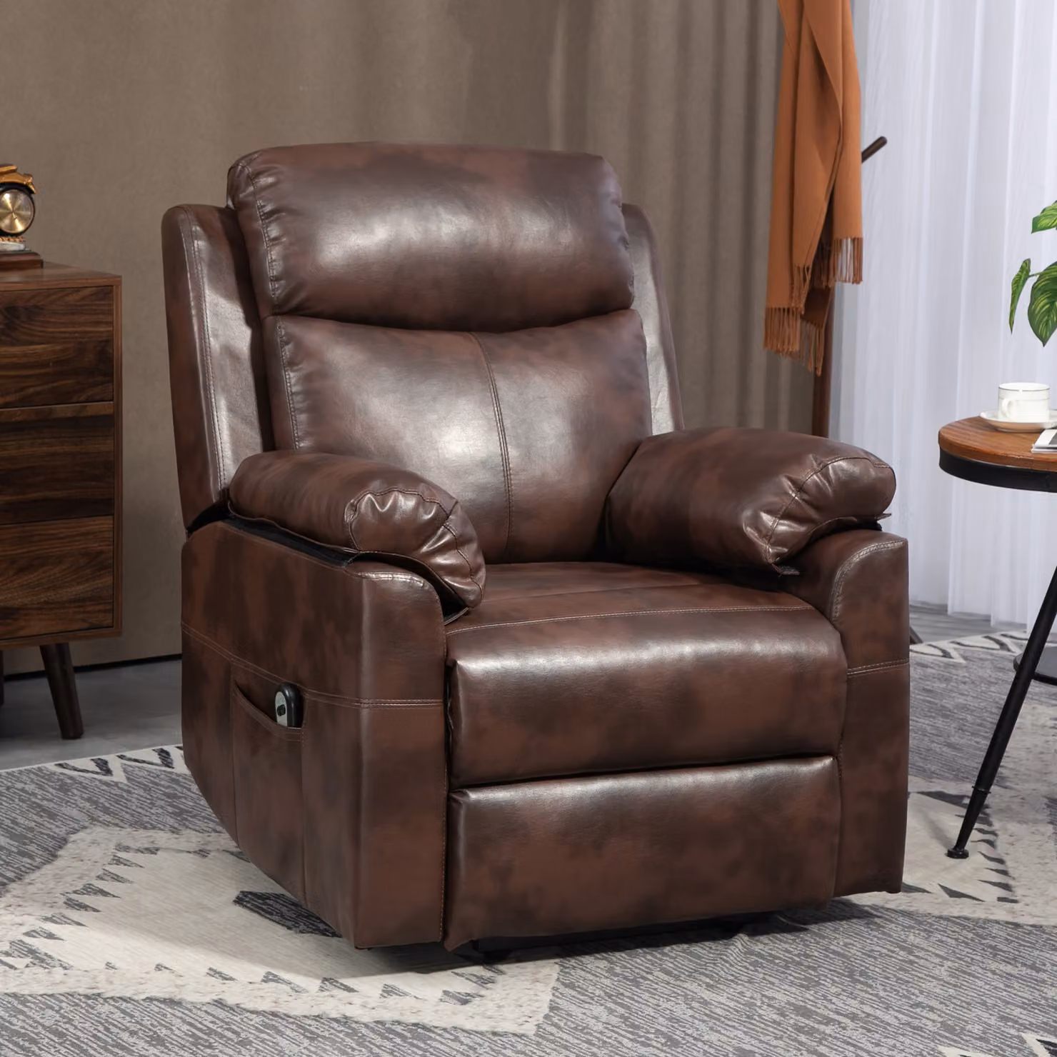 HOMCOM Dark Brown Riser and Recliner Chair for the Elderly with Remote Control and Side Pockets – 7