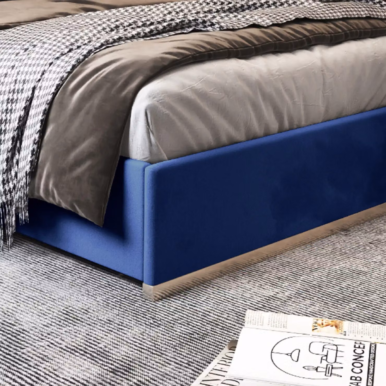 KDMD Comfyzone King Size Upholstered Velvet and Metal Designer Bed Frame in Blue, W/D/H: 180 x 200 cm – 3