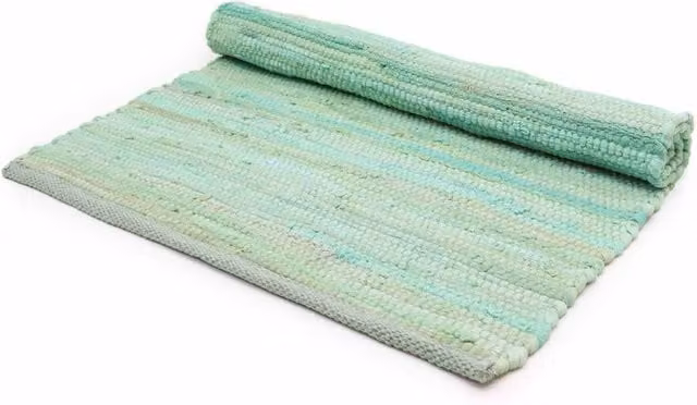 KDMD Turquoise Striped Indian Handloom Cotton Flat Weave Rug
