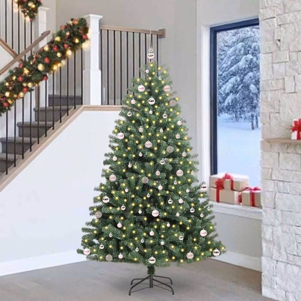 Berkfield Home Realistic Artificial Hinged Christmas Tree in Green, Height: 240 cm – 2