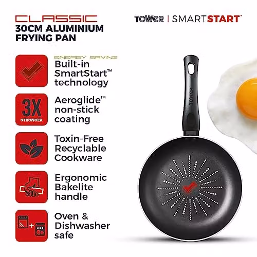 Tower SmartStart Classic 30cm Aluminium Non-Stick Frying Pan, Black – 2