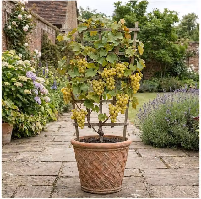 Plants By Post White Dessert Grape Vitis Victoria Shrub in a 3L Pot, Green and Pale Green-Yellow