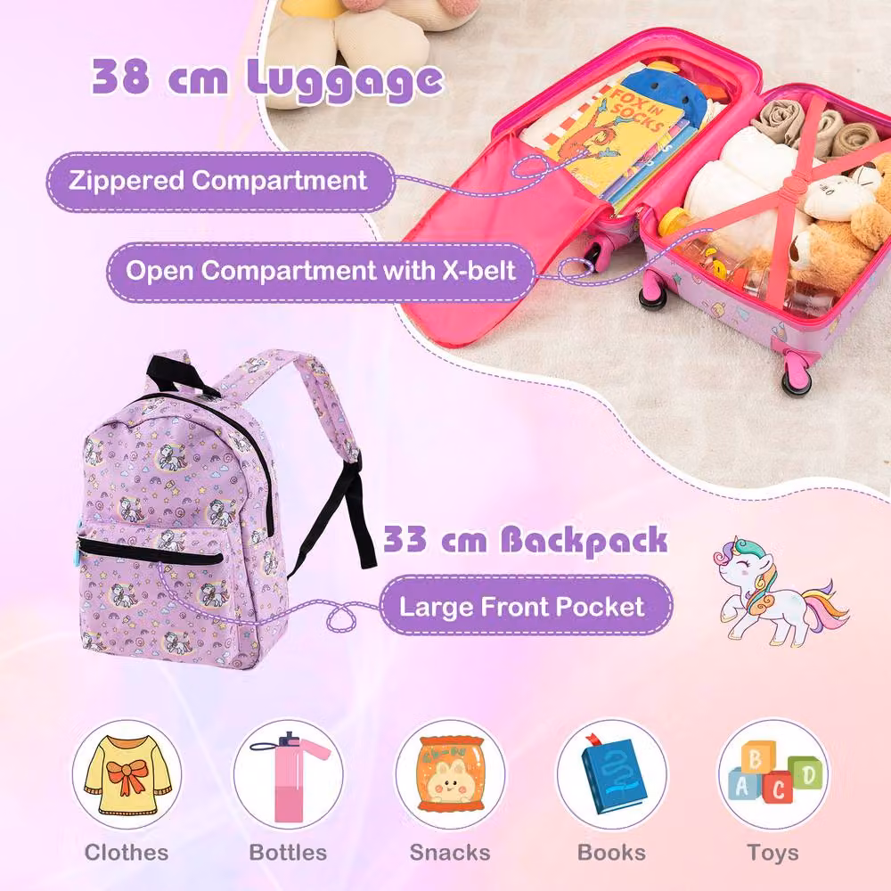 Costway 5 Piece Luggage Set with Carry On Rolling Suitcases and Backpack, Pink – 2
