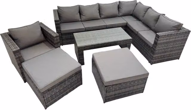 Fimous Modern Garden Furniture Set in Grey with Upholstered Cushions and Matching Ottoman