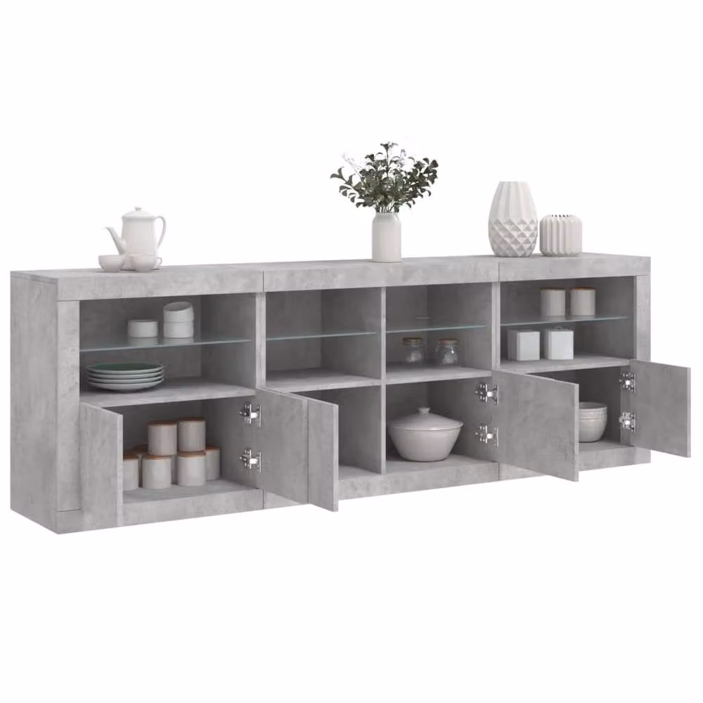 Berkfield Home Modern Sideboard with Integrated LED Lights in Concrete Grey, W/D/H: 202 x 37 x 67 cm – 2