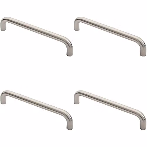 Loops 4 Pack Round D Bar Pull Handles in Brushed Silver Stainless Steel, 300mm Fixing Centres