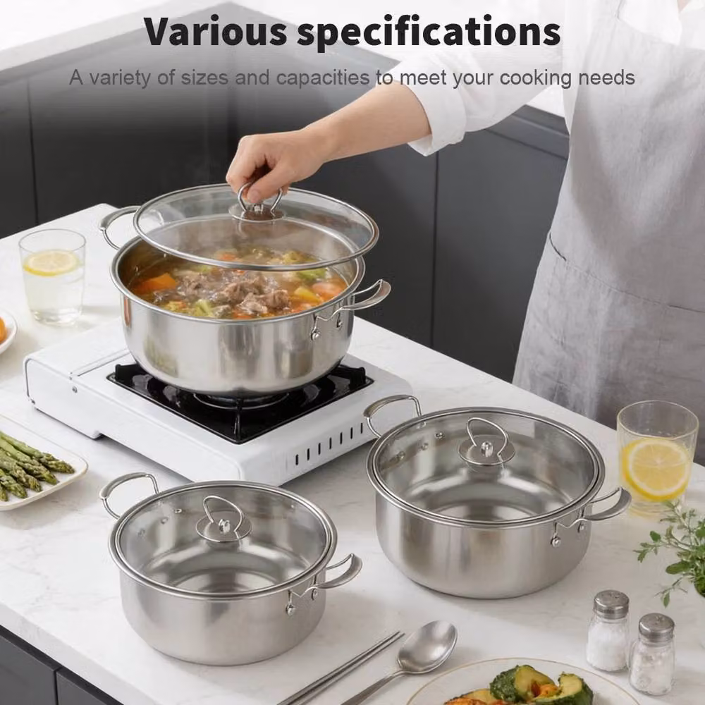 NESTLUNE 16-Piece Non-Stick Stainless Steel and Glass Induction Cookware Set with Lids in Silver – 5
