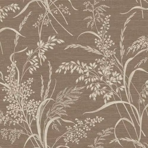 Grandeco Prairie Meadow Sprigs and Grasses Textured Botanical Floral Wallpaper, Brown