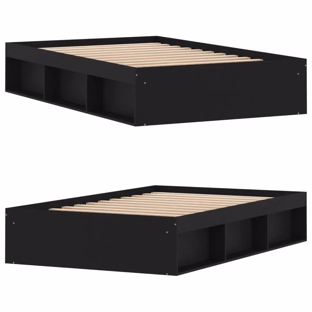 Berkfield Home Modern Bed Frame in Black with Side Compartments, W/D/H: 120 x 200 cm – 3