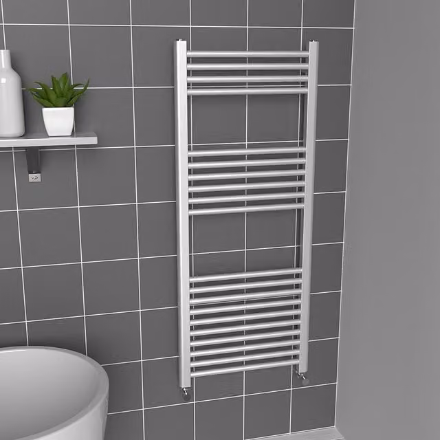 Lux Heat Coloured Steel Towel Radiator in Metallic Silver, H 120 cm x W 50 cm x D 5 cm
