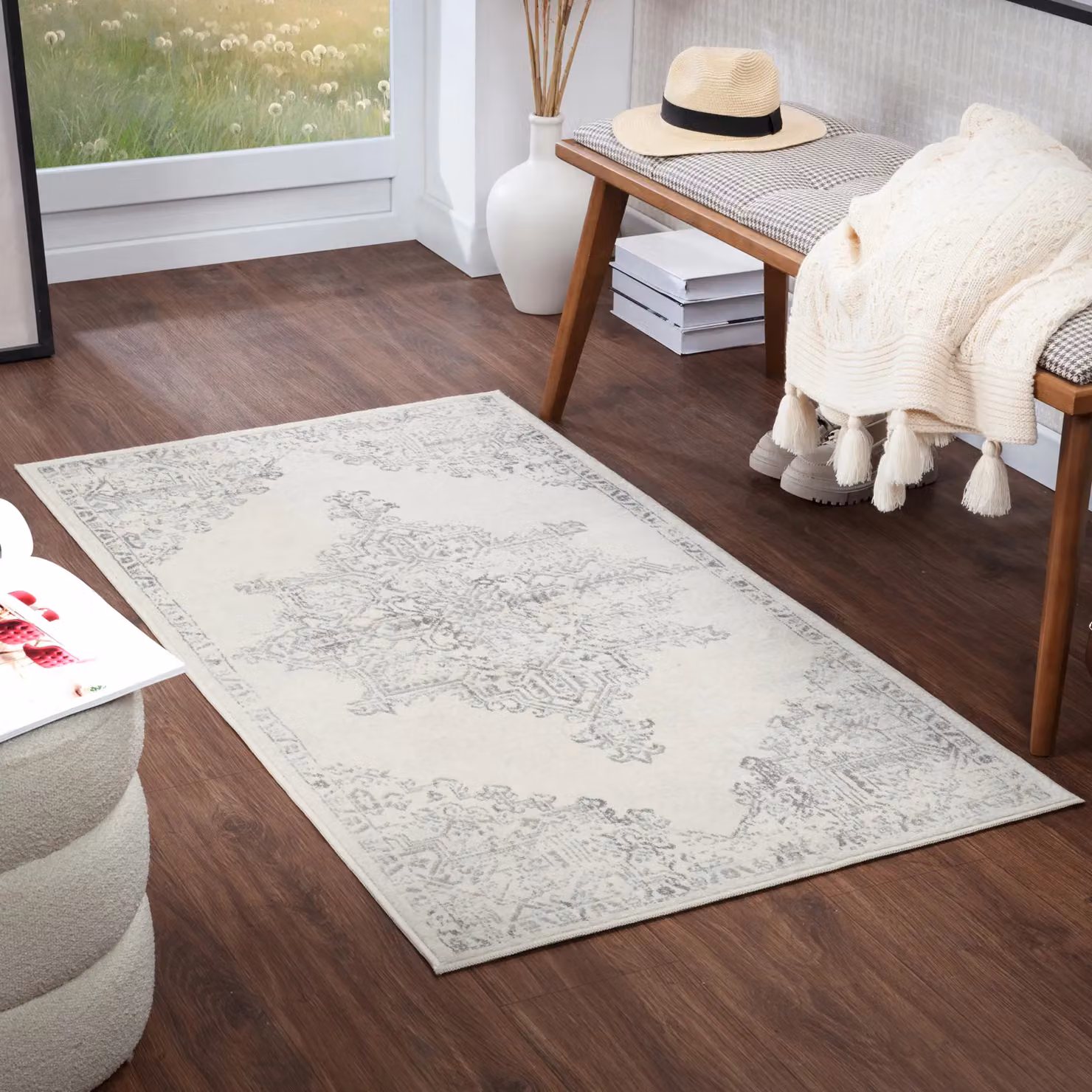 Livabliss Roma Vintage Boho Machine Woven Rug in Grey, Beige and White, W: 200 cm, D: 275 cm – 4