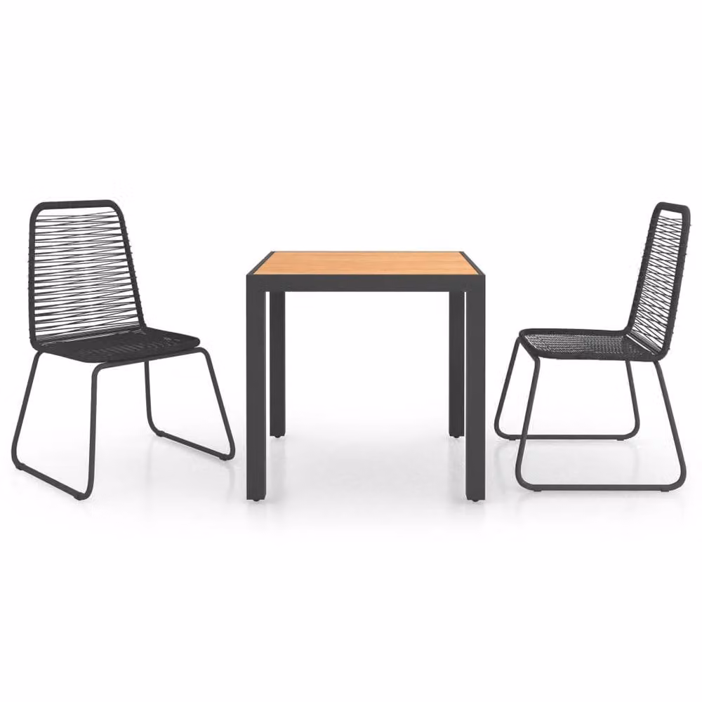 Berkfield Home 3 Piece Modern Garden Dining Set in Black and Brown PVC Rattan and Metal – 2