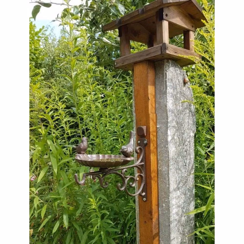 VOGREX Cast Iron Wall Mounted Bird Bath Feeder in Bronze and Brown – 2