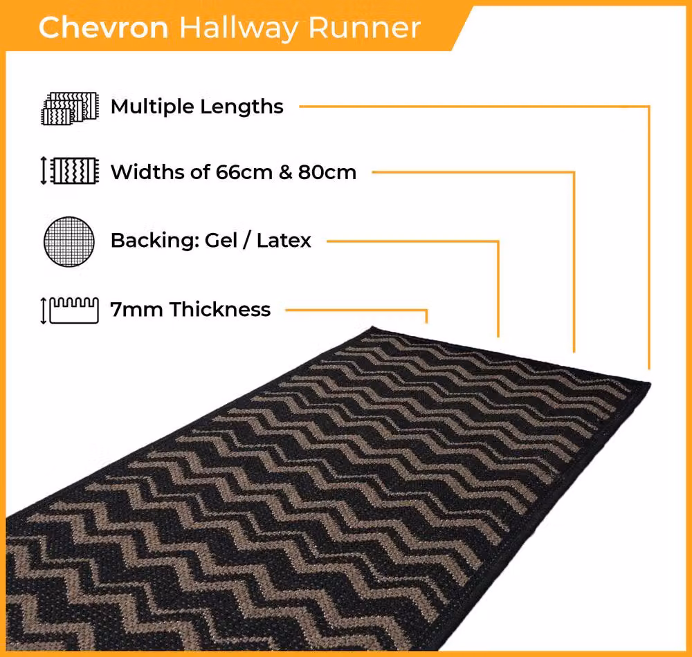 runrug Chevron Hallway Carpet Runner Rug in Red, W: 66 cm, L: 420 cm – 2